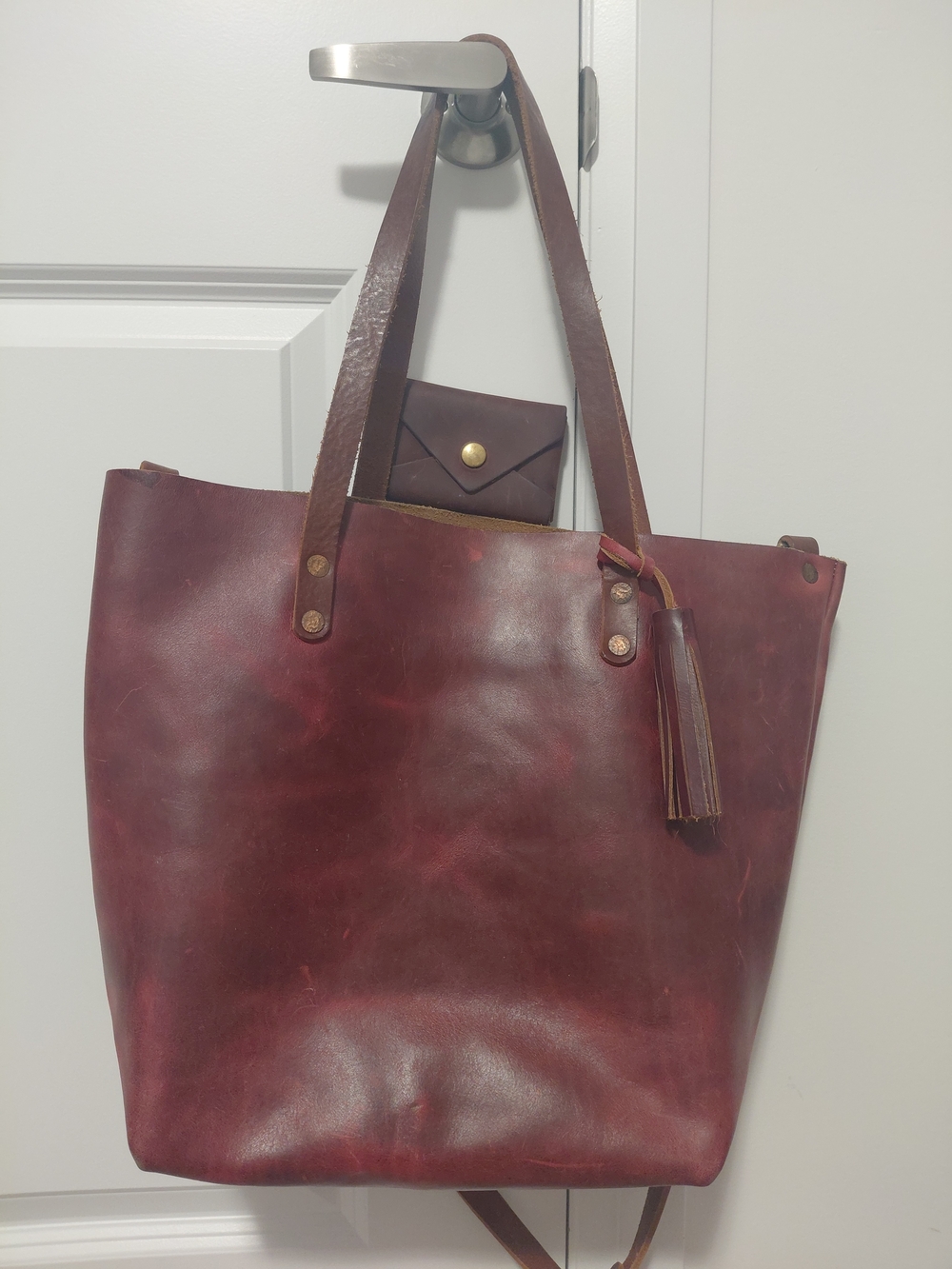 Classic Leather Tote in Raspberry with Crossbody and Tassel